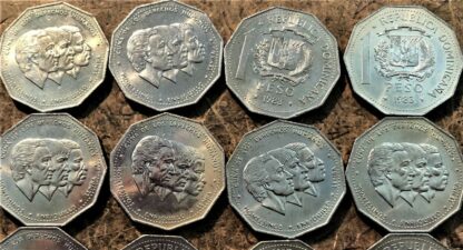 Wholesale 10 UNC Multi-Sided Human Rights Coins; Dominican Rep 1 Peso KM # 63.1