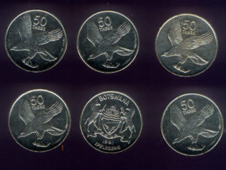 WHOLESALE 25 UNCIRCULATED EAGLE with FISH COINS 50 THEBE KM# 7a BOTSWANA of 1991