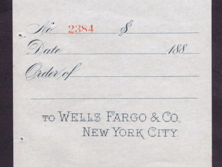 WHOLESALE 5 WELLS FARGO NEW YORK BLANK STUBS PRINT by PARSONS of HOLYOKE in 1883