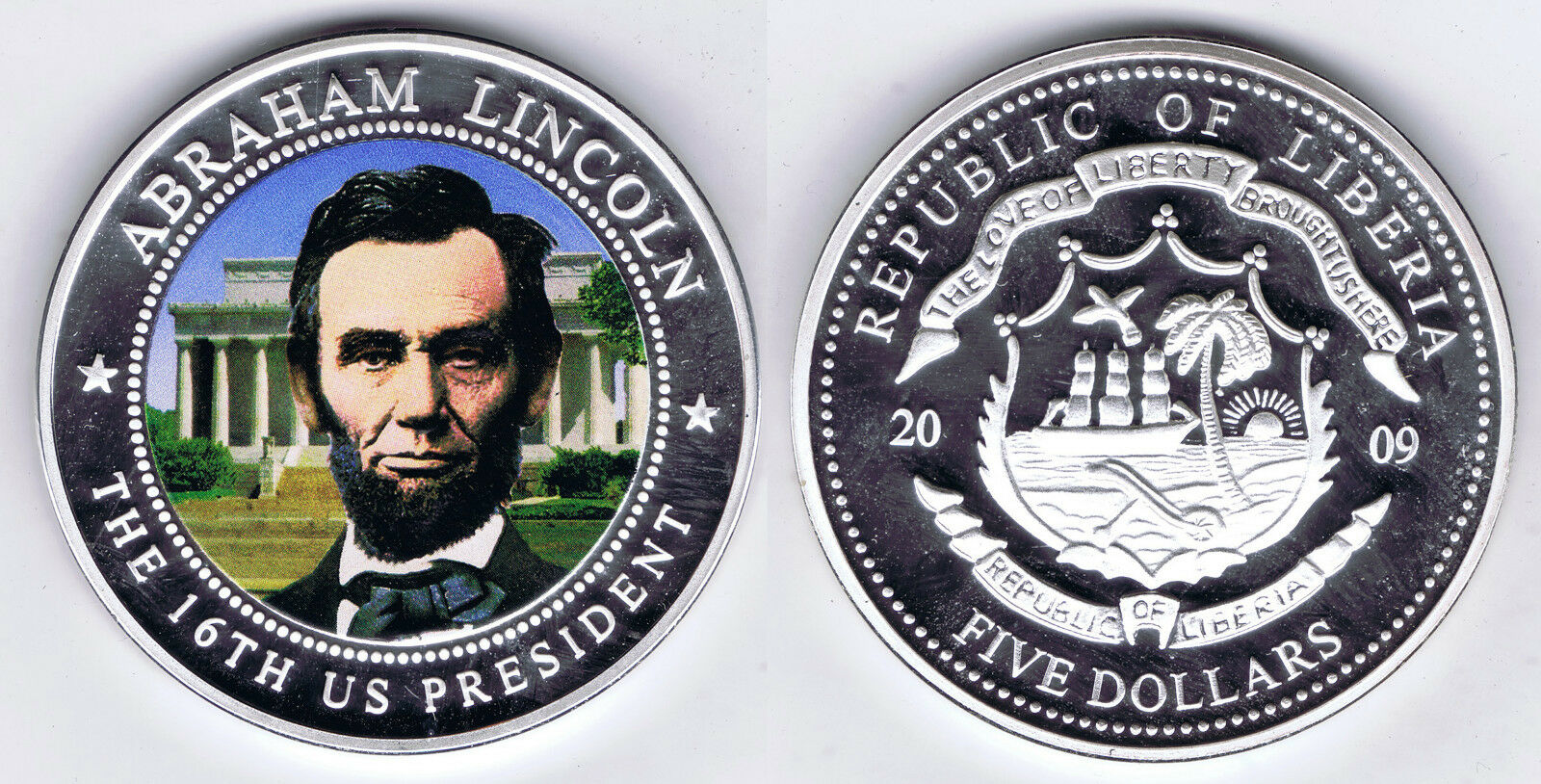 WHOLESALE - 5 COLOR SILVER PLATED COINS LIBERIA 16th PRESIDENT ABRAHAM LINCOLN