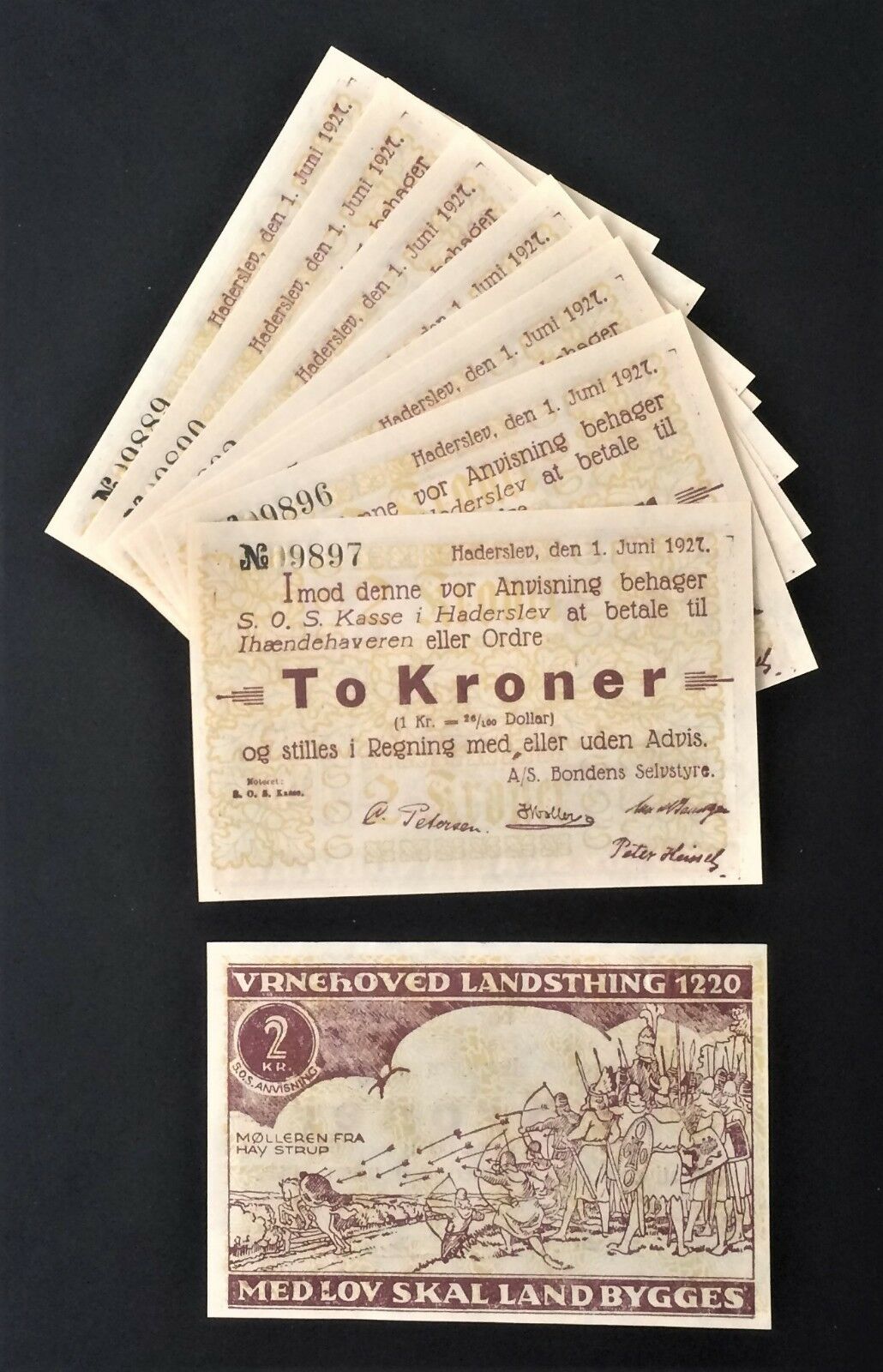 WHOLESALE 10 GERMANY & DENMARK STRUGGLE HADERSLEV EMERGENCY 2 KRONER/$ 1927 UNC