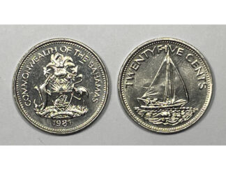 Bahamas 25 Cents KM#63.1 UNC-Prooflike 1981 with Boat